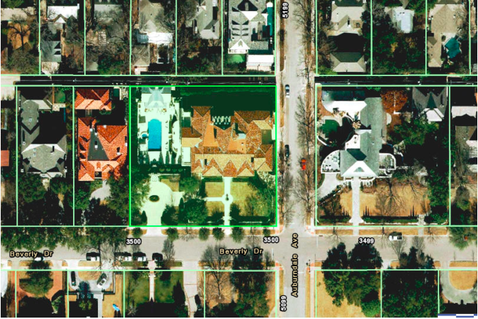 overhead view of highland park map beverly drive